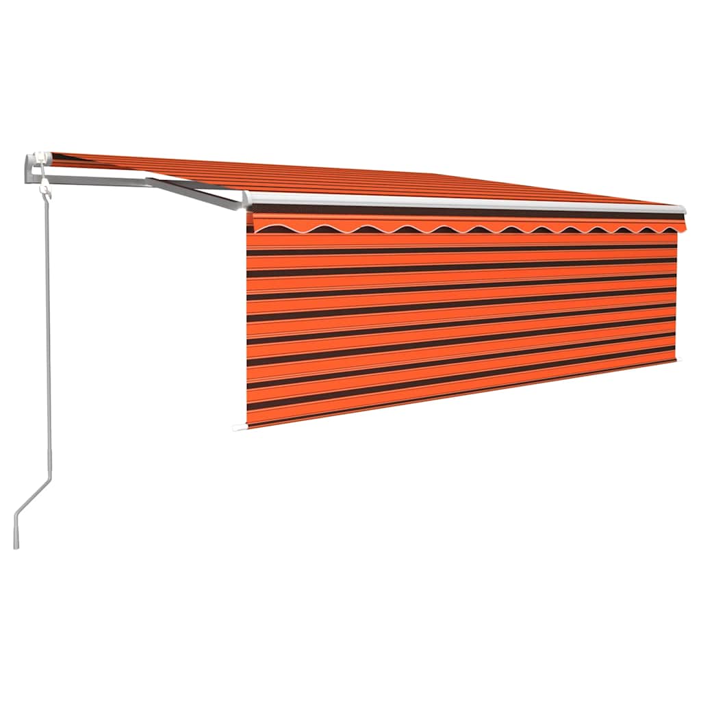 Copertină retractabilă automat cu stor, portocaliu&maro, 4x3 m