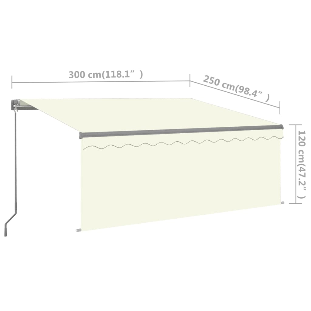 Copertină retractabilă manual cu stor&LED, crem, 3x2,5 m