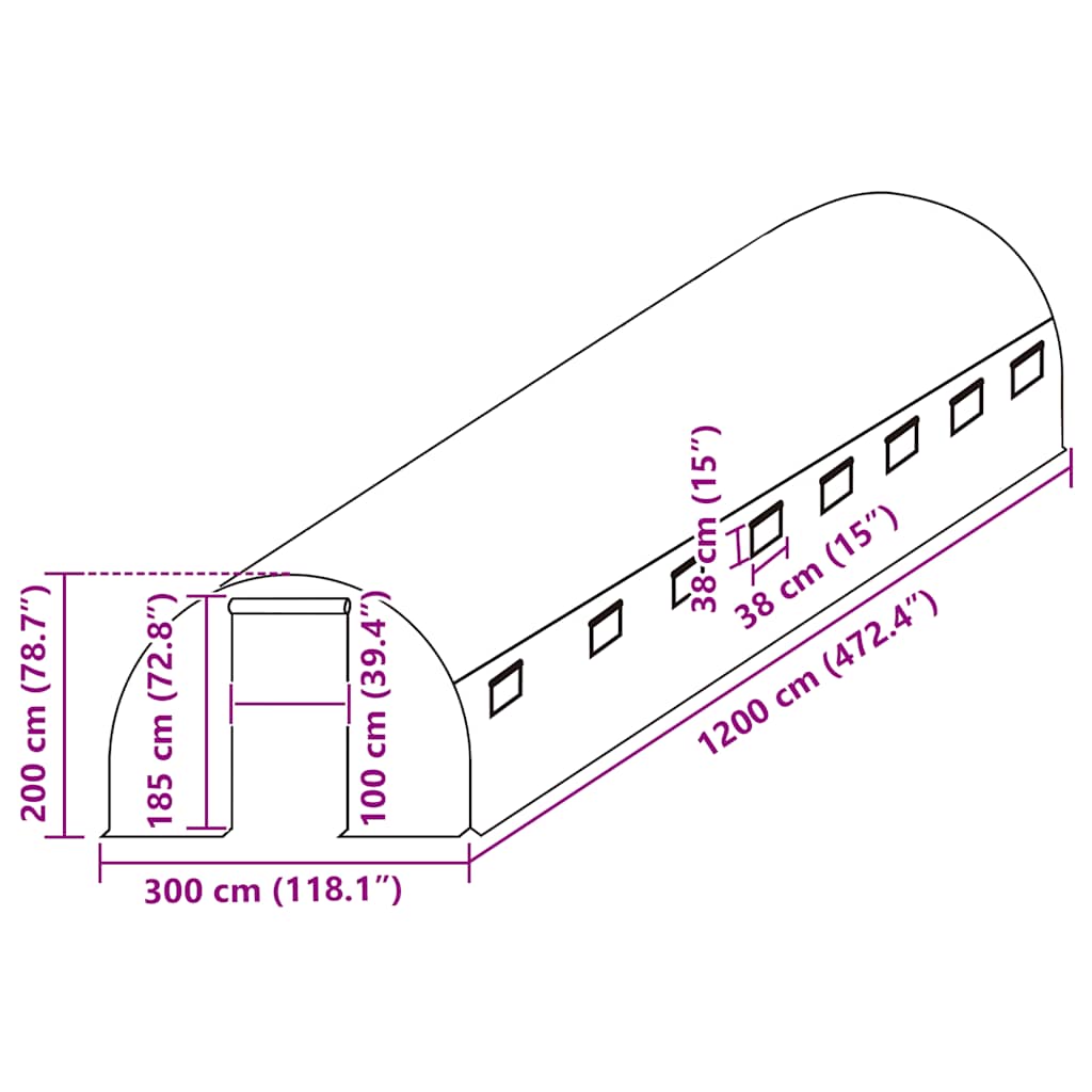 Copertină rezervă pentru seră (13,5 m²), verde, 300x1200x200 cm