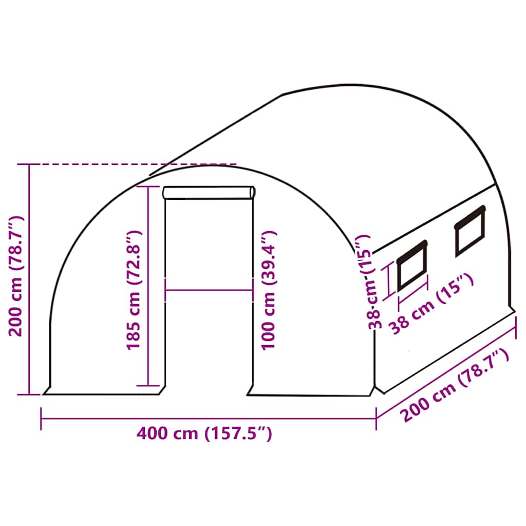 Copertină de rezervă pentru seră (9 m²), verde, 200x450x200 cm