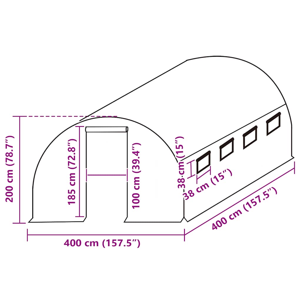 Copertină de rezervă pentru seră (16 m²), verde, 400x400x200 cm