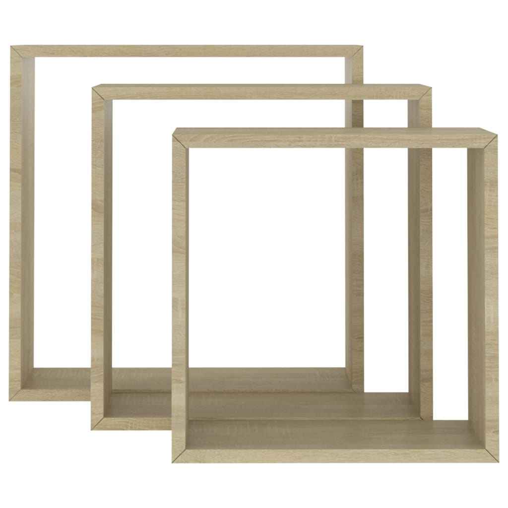 Rafturi de perete cub, 3 buc., stejar sonoma