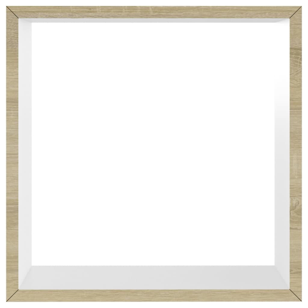 Rafturi de perete cub, 3 buc., alb și stejar sonoma