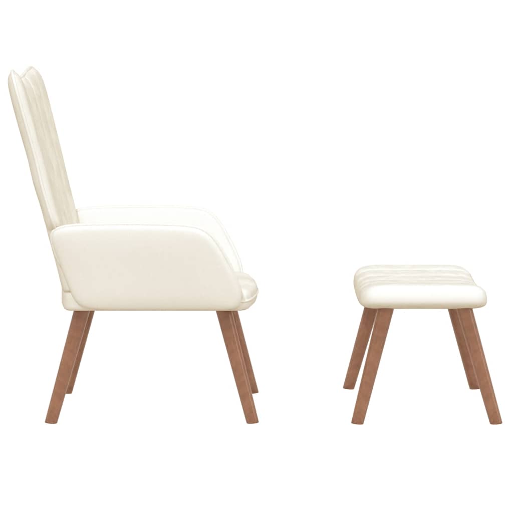Scaun de relaxare cu taburet, alb crem, catifea
