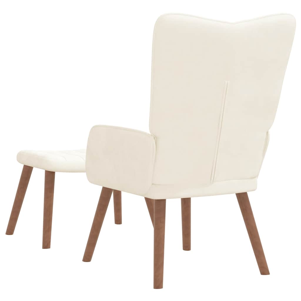 Scaun de relaxare cu taburet, alb crem, catifea