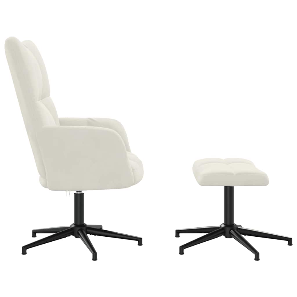 Scaun de relaxare cu taburet, alb crem, catifea