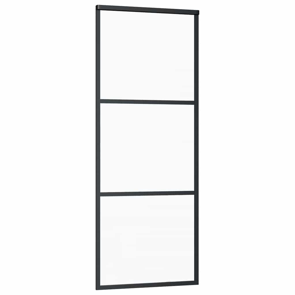 Ușă glisantă cu 3 panouri, negru, 76x205 cm, sticlă ESG și aluminiu