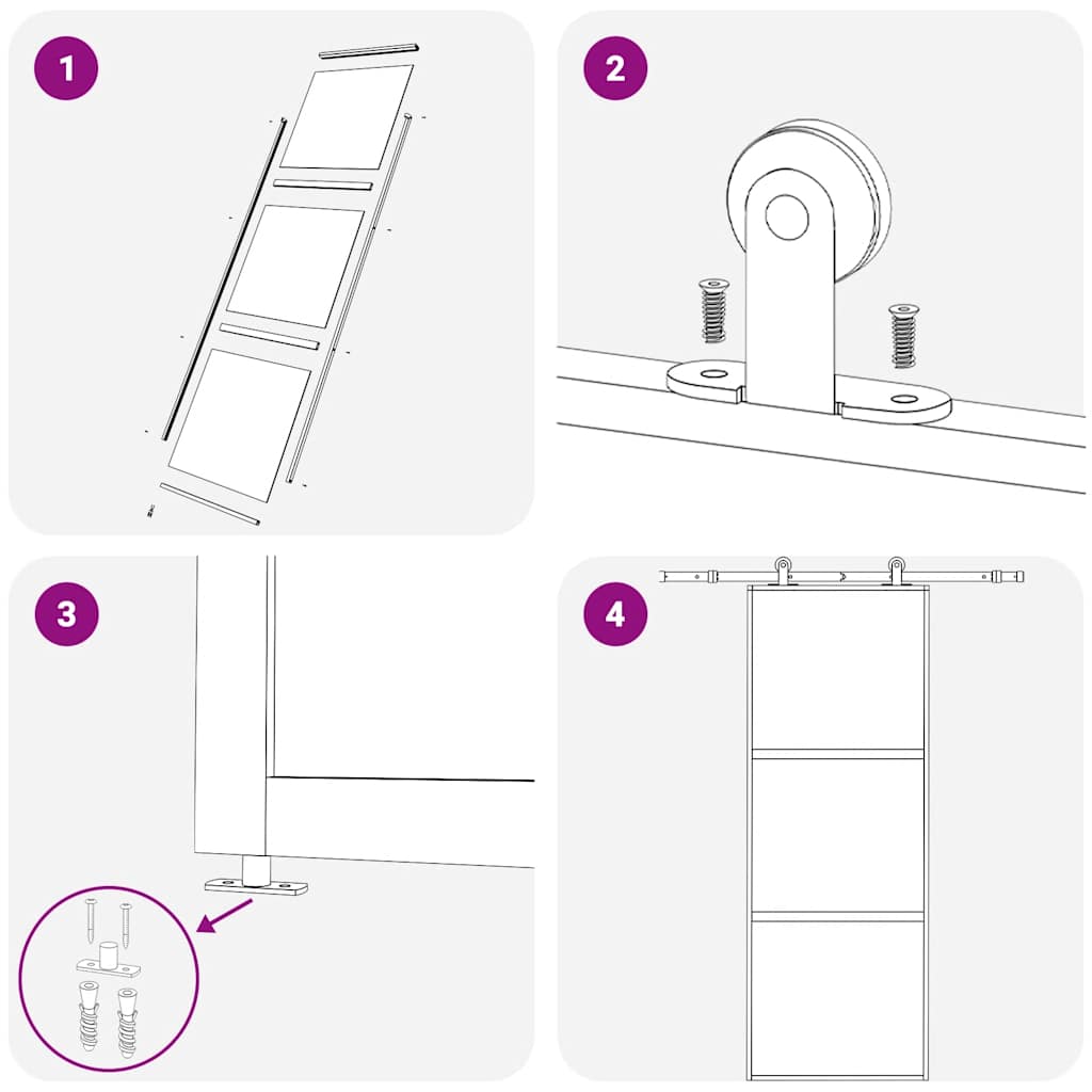 Ușă glisantă cu 3 panouri, negru, 76x205 cm, sticlă ESG și aluminiu