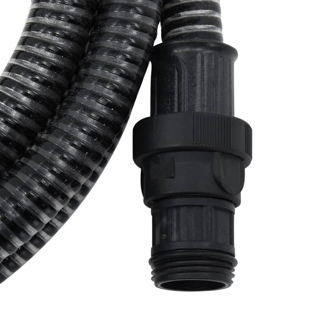 Furtun de aspirație cu racorduri din PVC, negru 1" 7 m, PVC