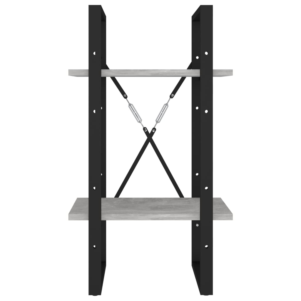 Bibliotecă cu 2 rafturi, gri beton, 40x30x70 cm, PAL