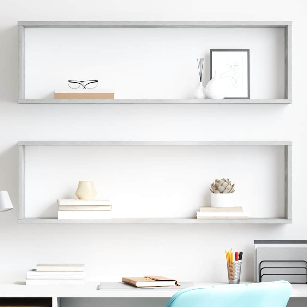 Rafturi de perete cub, 2 buc., gri beton, 100x15x30 cm, PAL