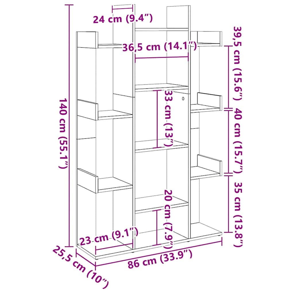 Bibliotecă, stejar sonoma, 86x25,5x140 cm, PAL