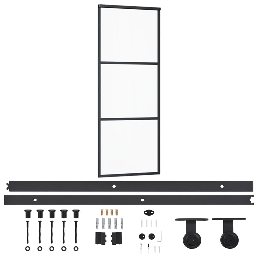 Ușă glisantă cu set feronerie, 76x205 cm, sticlă ESG/aluminiu