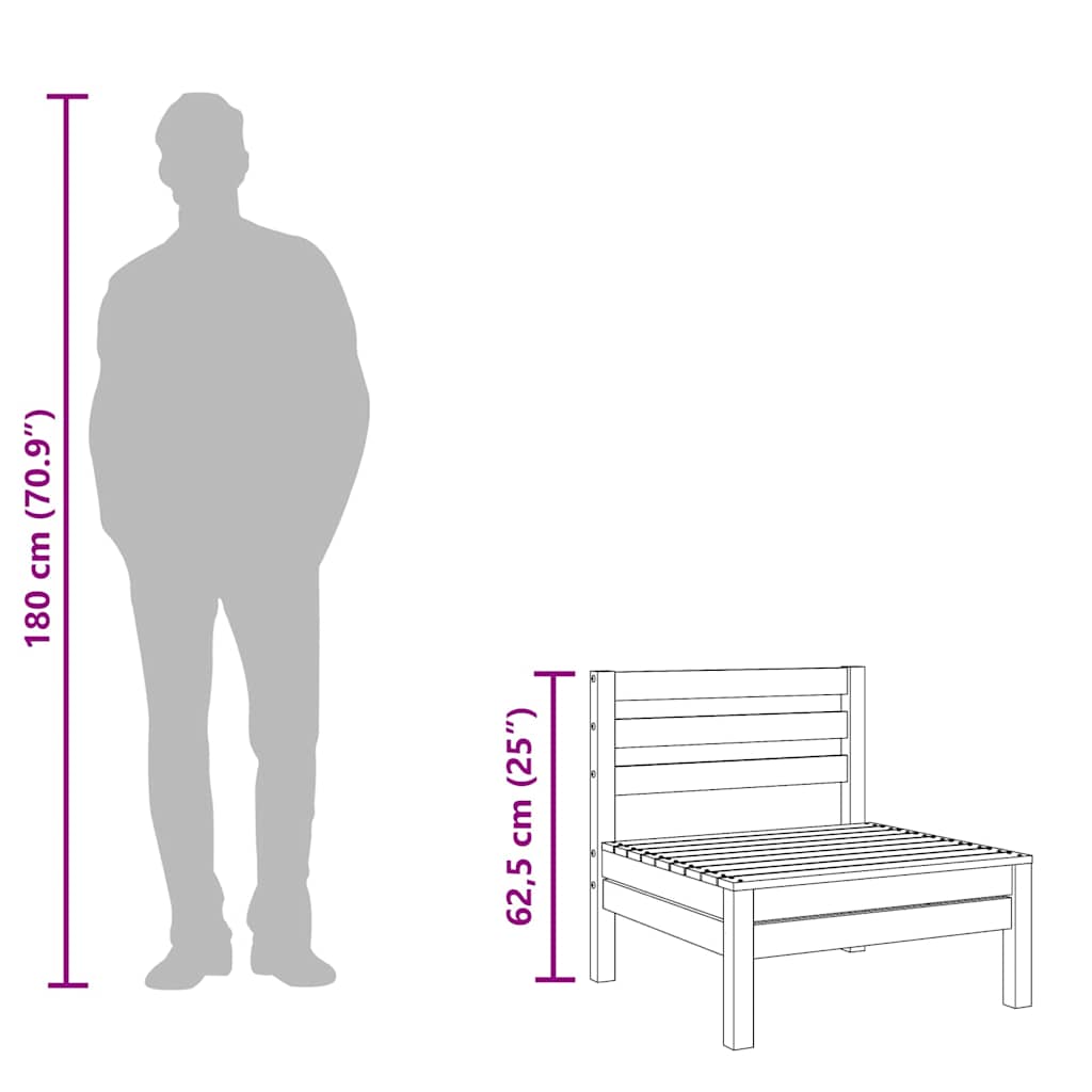 Canapea de mijloc pentru grădină, gri, lemn masiv de pin