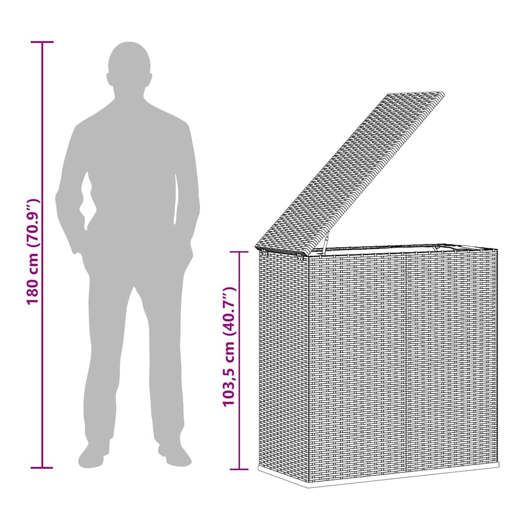 Ladă grădină pentru perne, maro, 100x49x103,5 cm, ratan PE