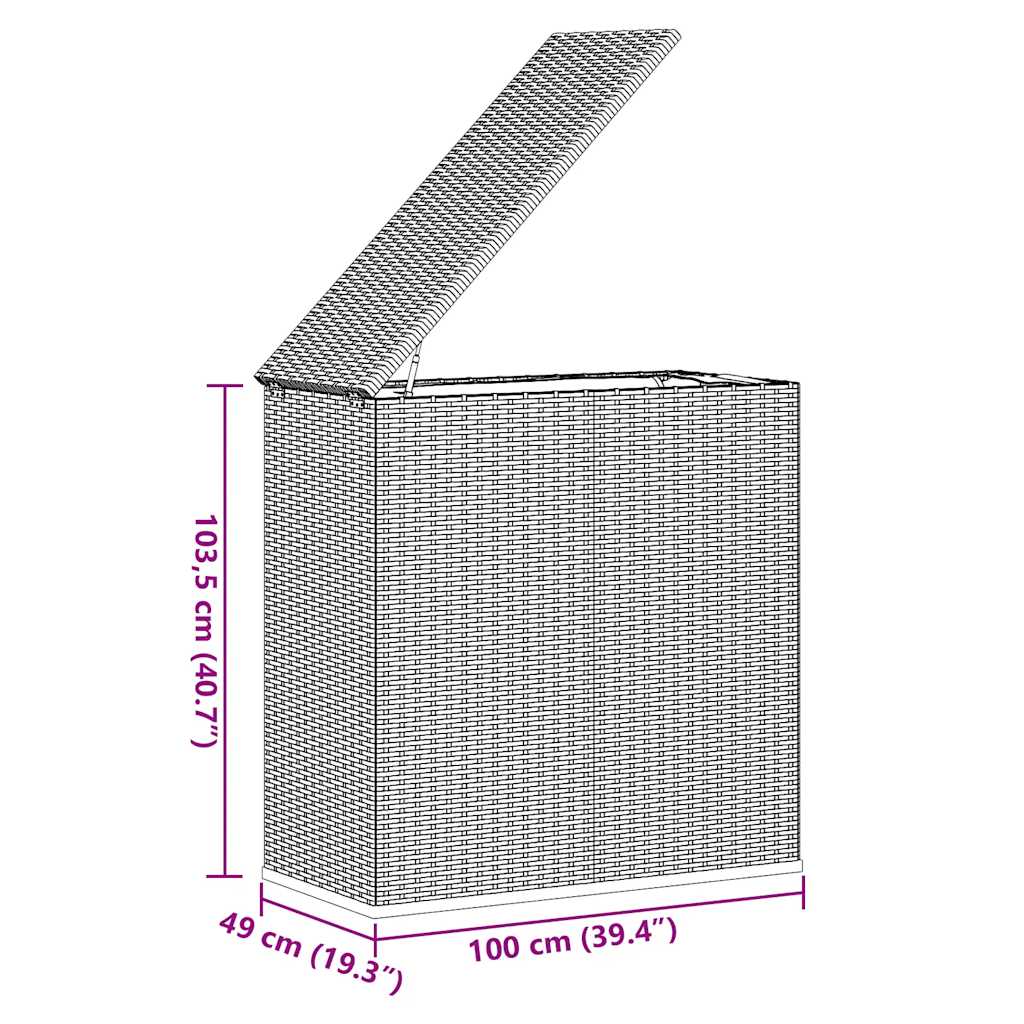 Ladă grădină pentru perne, gri, 100x49x103,5 cm, ratan PE