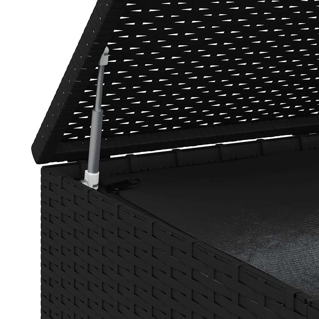 Ladă de perne pentru grădină, negru, 145x100x103 cm, PE ratan