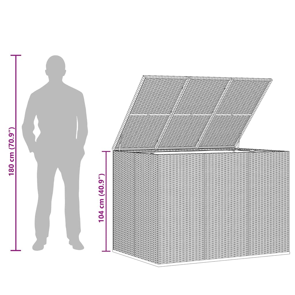Ladă de perne pentru grădină, negru, 145x100x103 cm, PE ratan