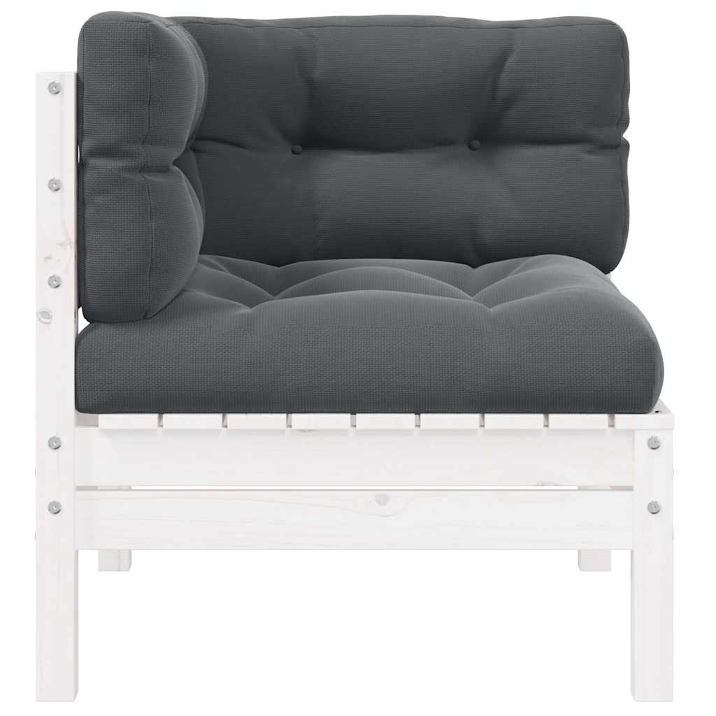 Canapea de colț de grădină cu perne, alb, lemn masiv de pin