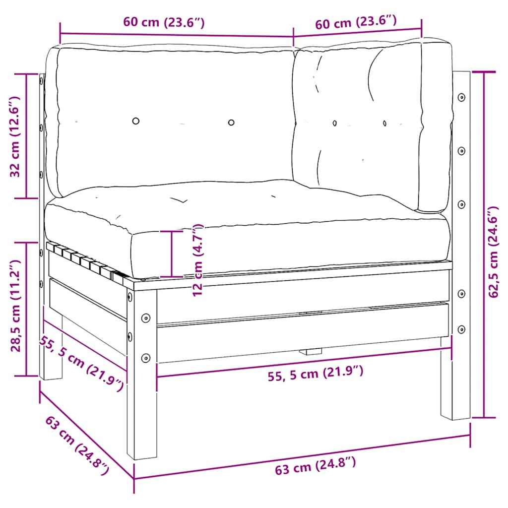Canapea de colț de grădină cu perne, alb, lemn masiv de pin