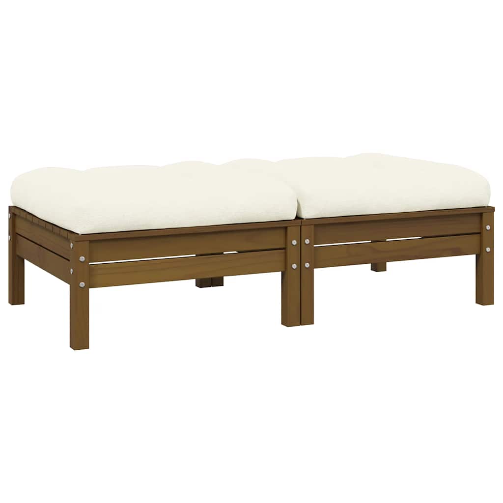 Canapea de grădină cu 2 locuri, cu perne crem, lemn masiv pin