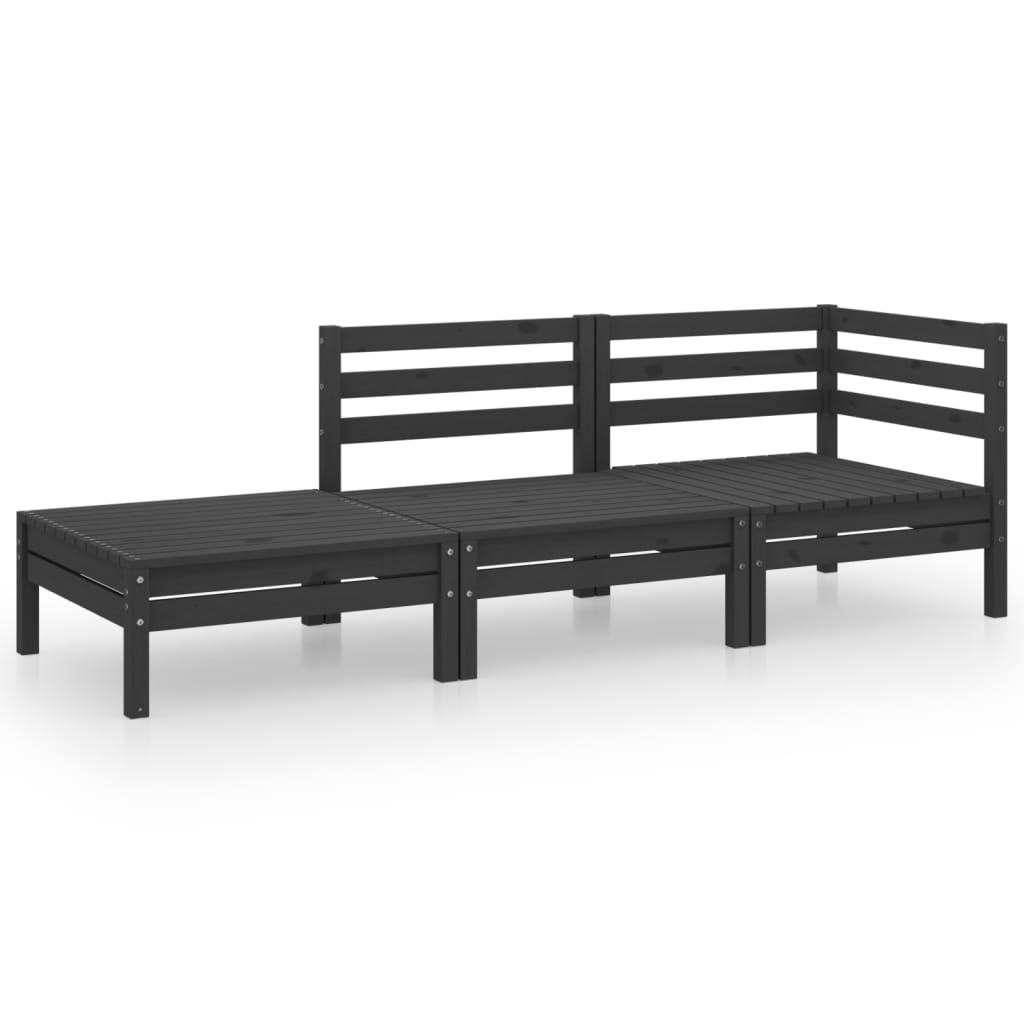 Set mobilier de grădină, 3 piese, negru, lemn masiv de pin