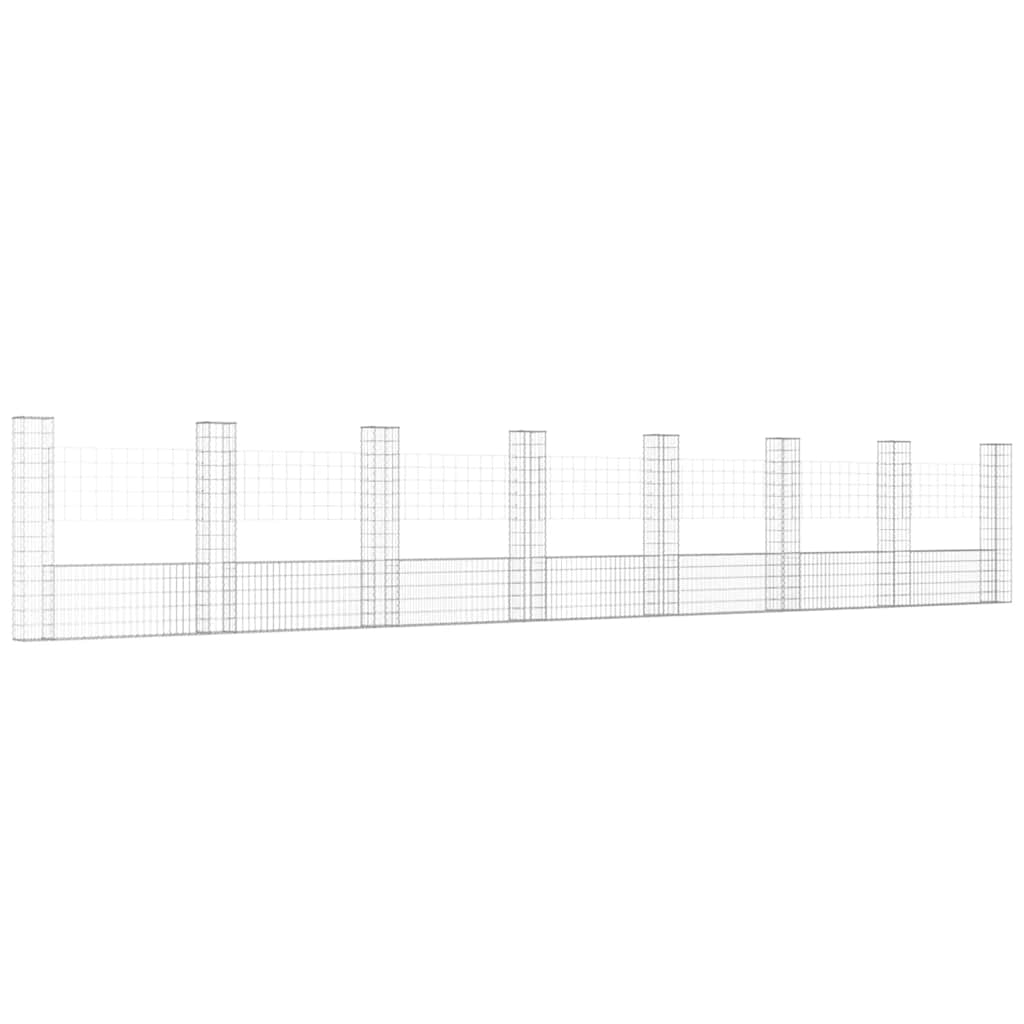 Coș gabion în formă de U cu 8 stâlpi, 860x20x150 cm, fier