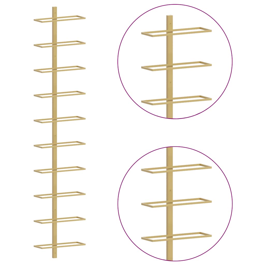 Suport sticle de vin, de perete, 10 sticle, 2 buc, auriu, metal