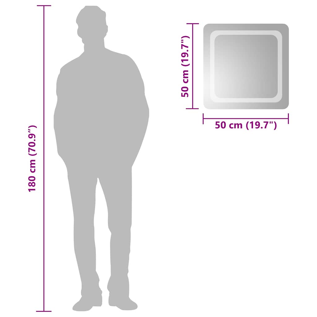 Oglindă de baie cu LED, 50x50 cm