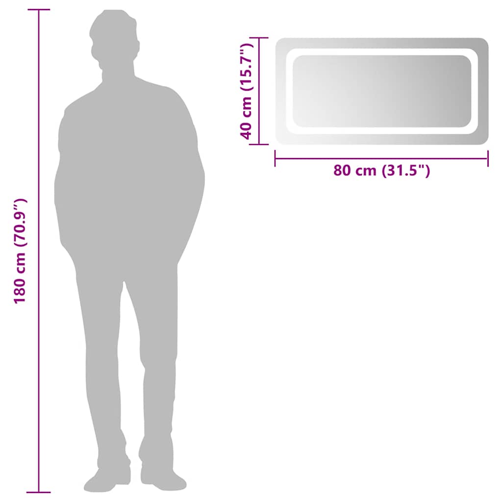 Oglindă de baie cu LED, 80x40 cm