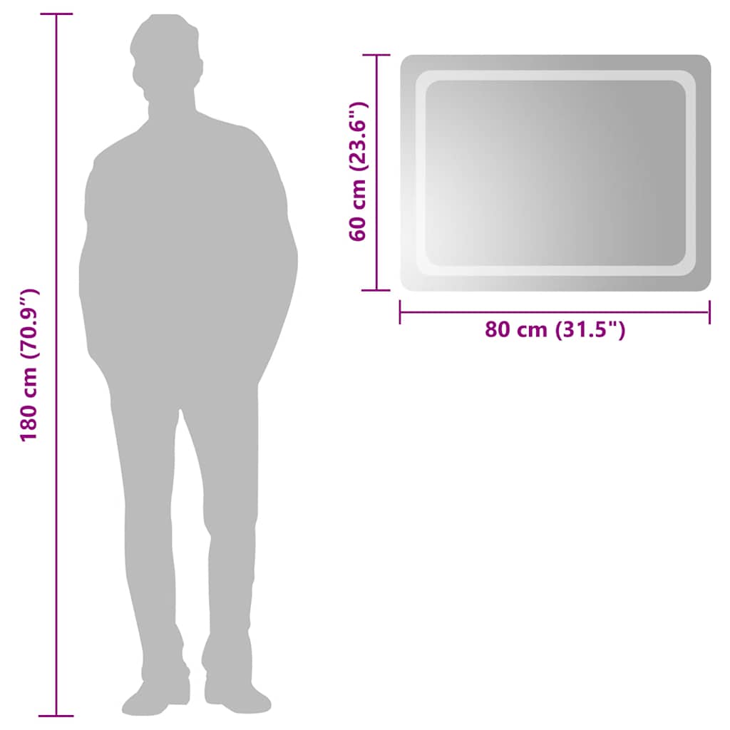 Oglindă de baie cu LED, 80x60 cm