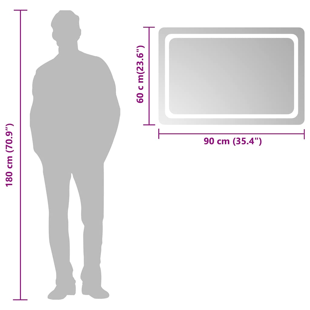 Oglindă de baie cu LED, 90x60 cm