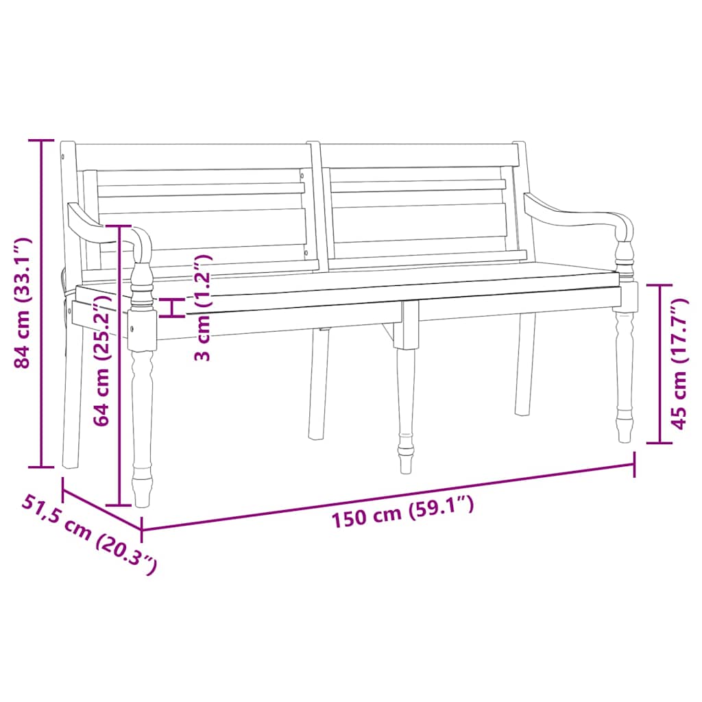Bancă Batavia cu pernă roșie, 150 cm, lemn masiv de tec