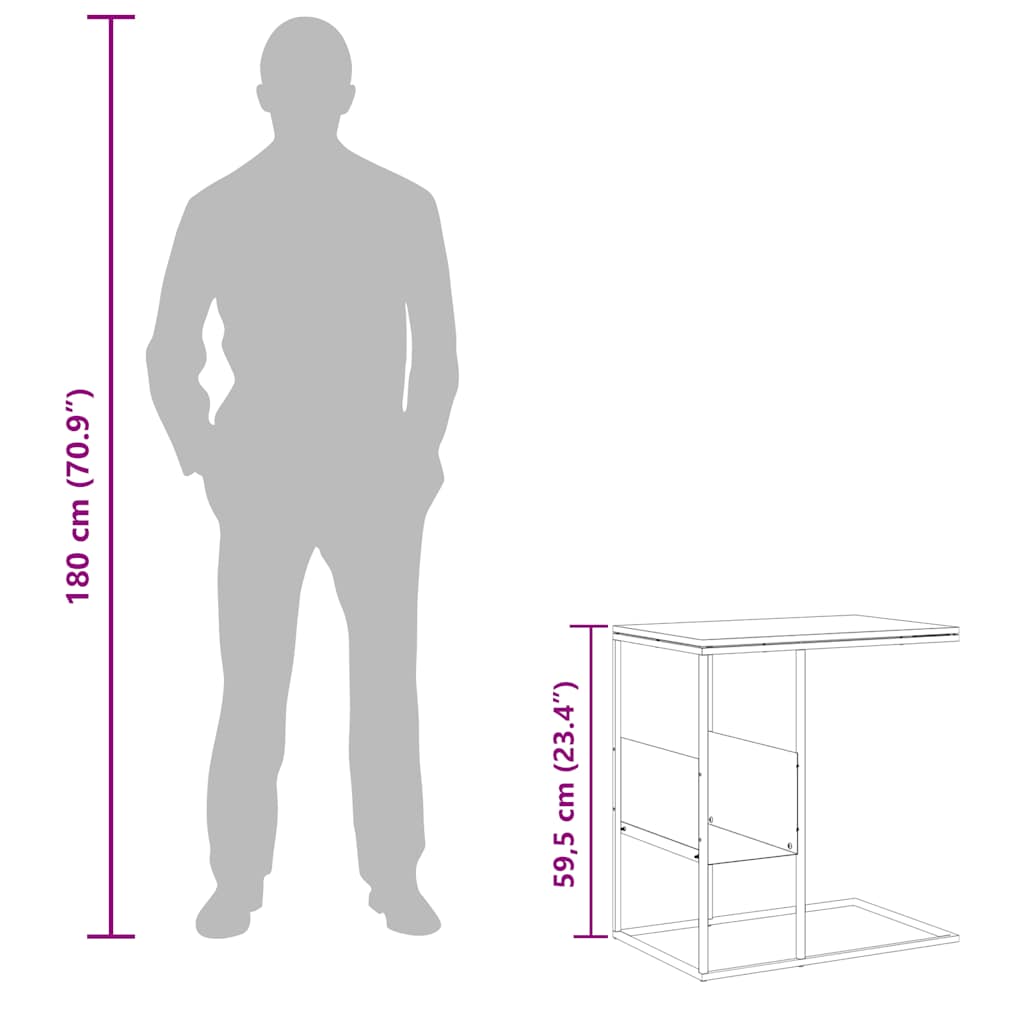 Masă laterală, negru, 55x36x59,5 cm, lemn compozit