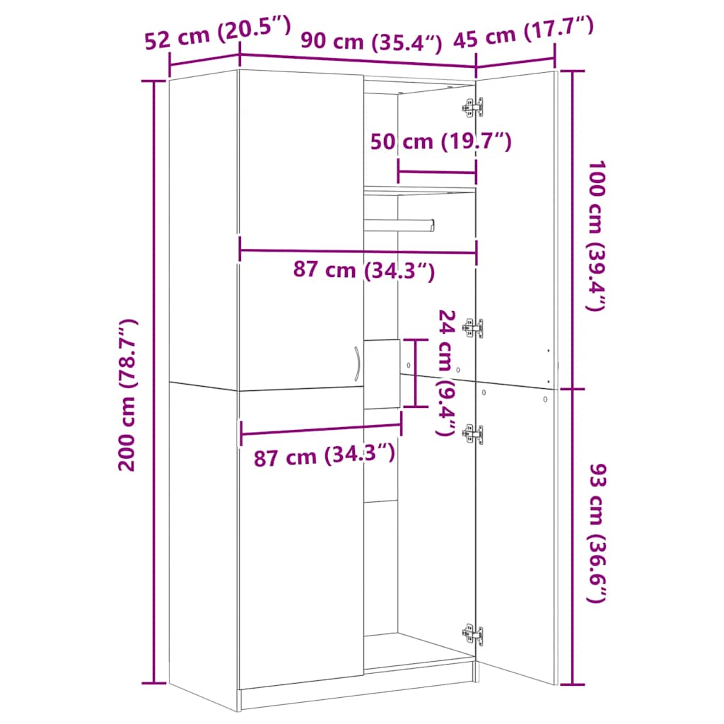 Șifonier, stejar fumuriu, 90x52x200 cm, lemn prelucrat