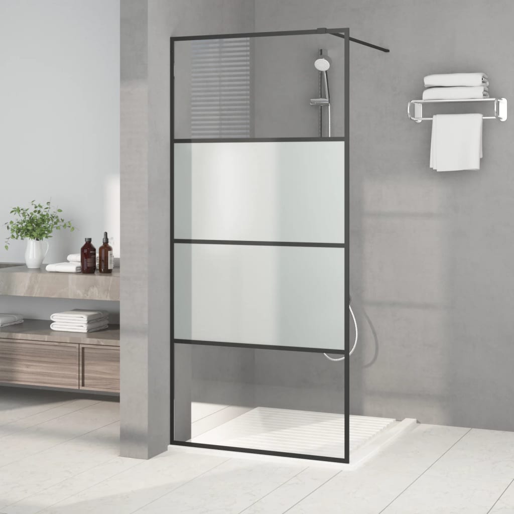 Perete cabină duș walk-in negru 90x195 cm sticlă ESG semi-mată