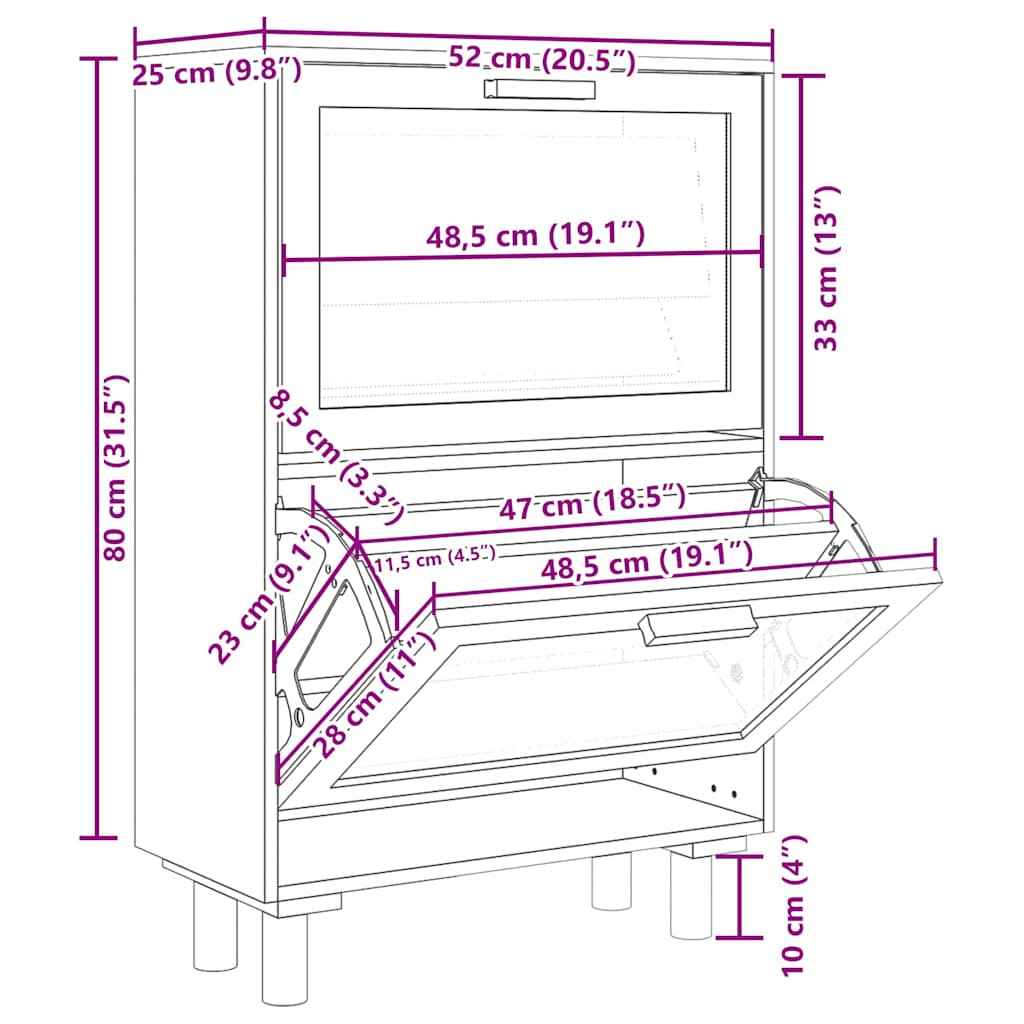 Pantofar, negru, 52x25x80 cm, lemn prelucrat și ratan natural