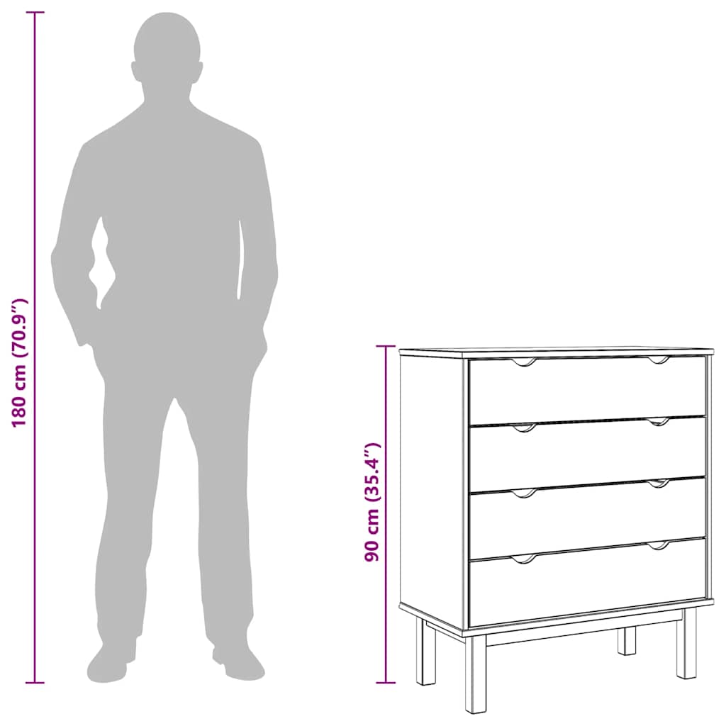 Dulap cu sertar OTTA, maro/gri, 76,5x39,5x90 cm, lemn masiv pin