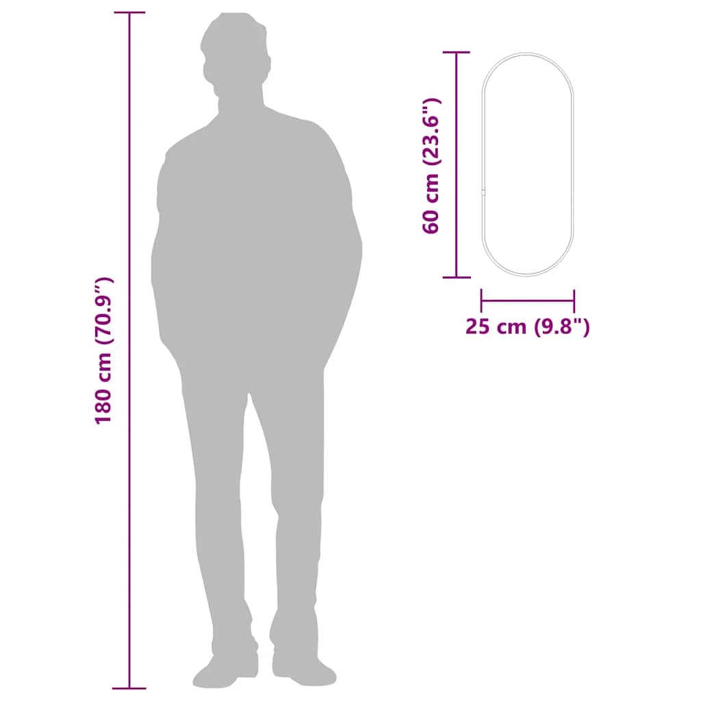 Oglindă de perete, argintiu, 60x25 cm, ovală