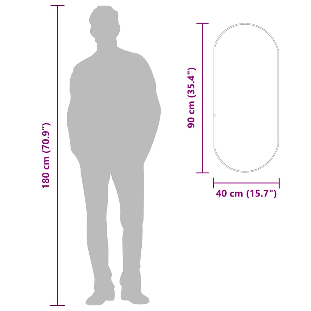 Oglindă de perete, argintiu, 90x40 cm, ovală