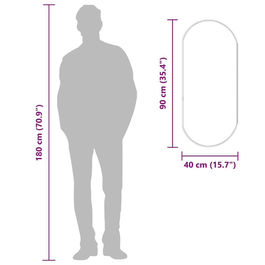 Oglindă de perete, negru, 90x40 cm, ovală