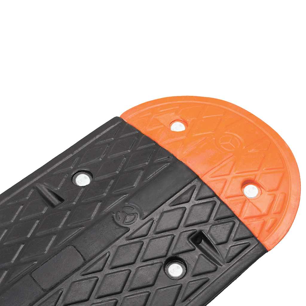 Prag limitator de viteză galben și negru 129x32,5x4 cm cauciuc