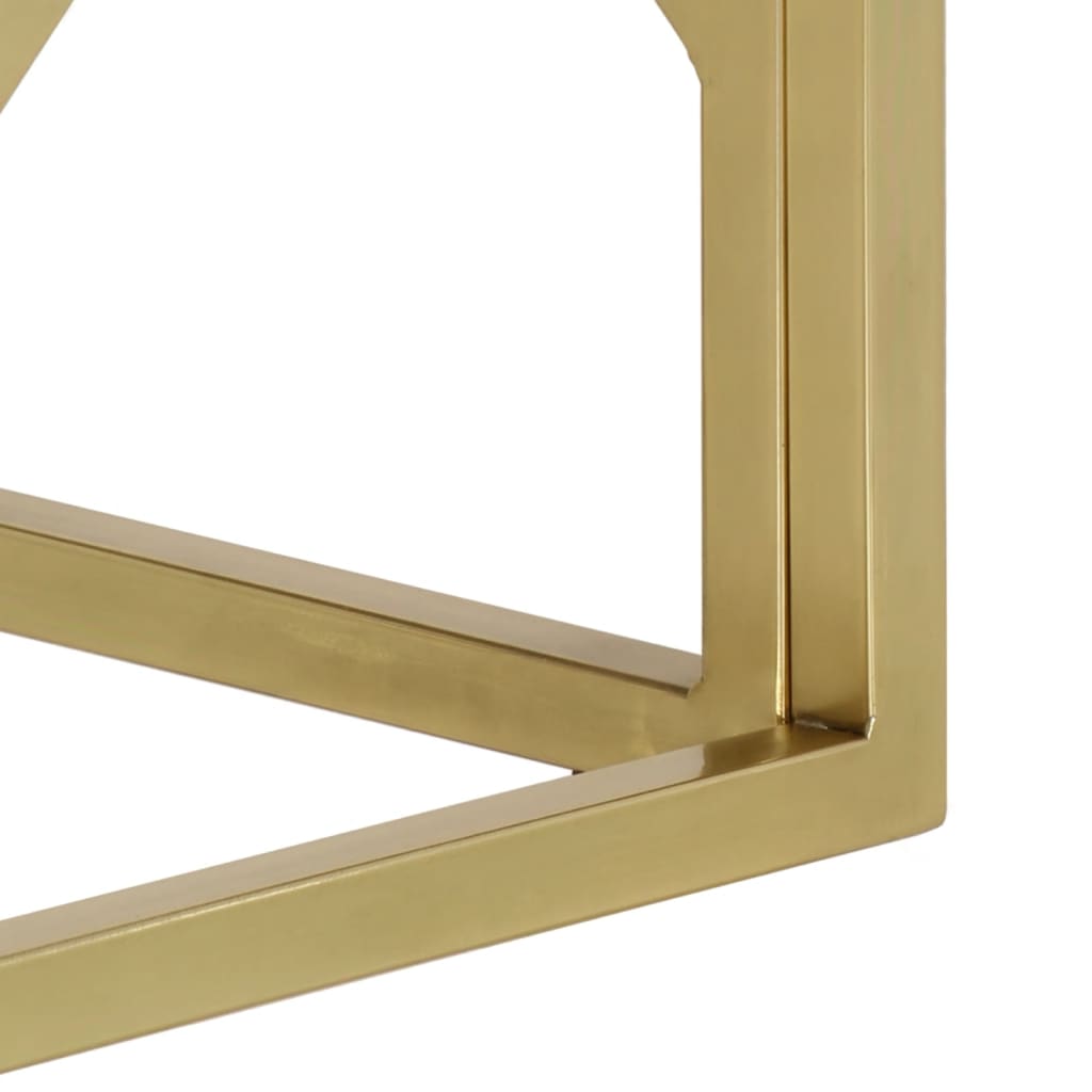 Măsuță de cafea, oțel inoxidabil auriu și traverse lemn masiv