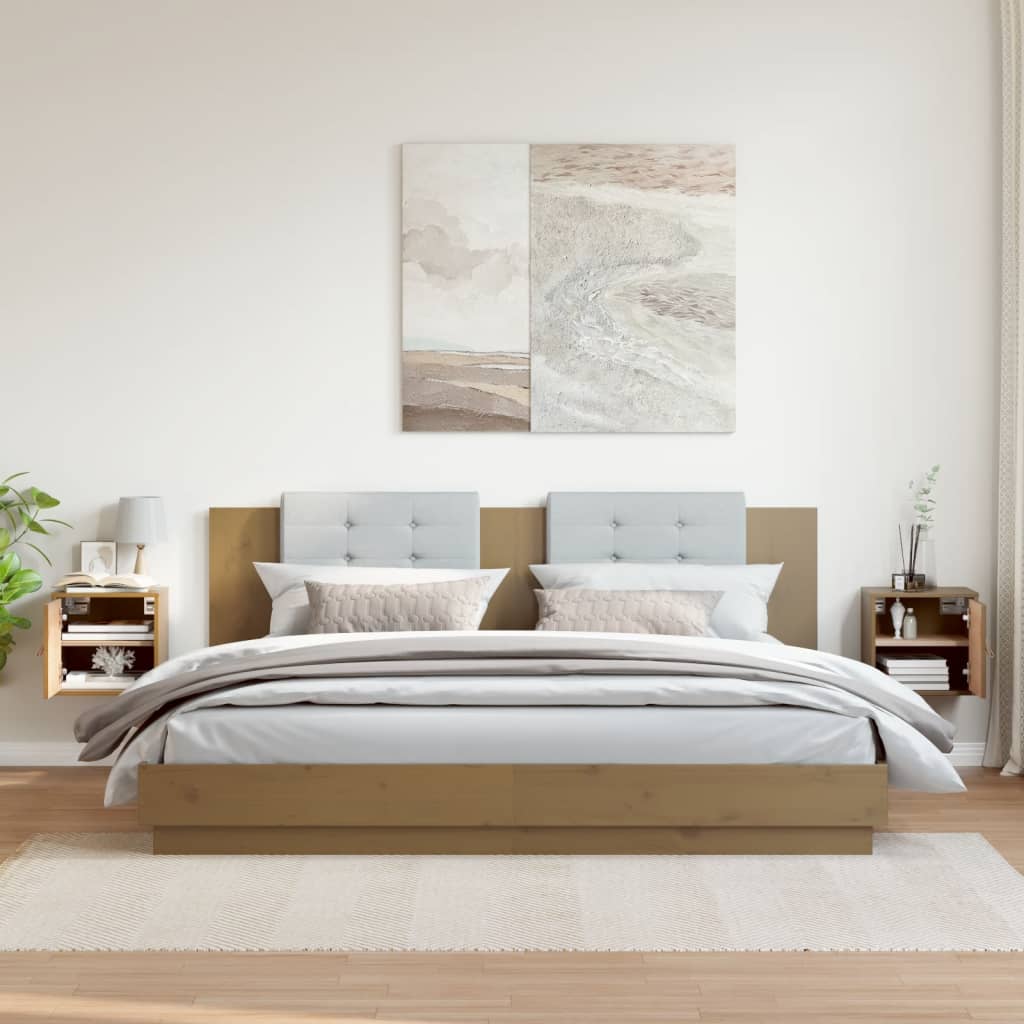 Dulapuri perete 2 buc, maro miere, 31,5x30x30cm, lemn masiv pin