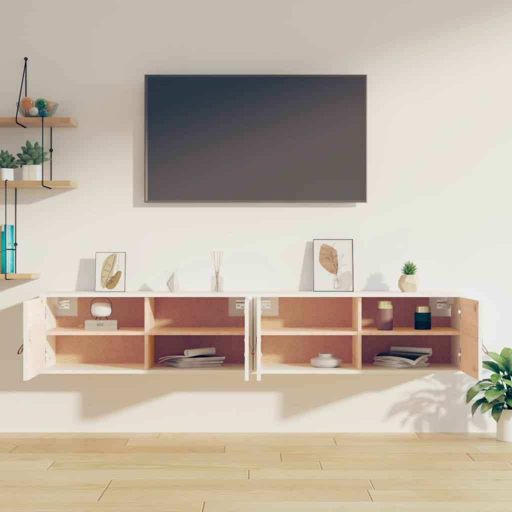 Dulapuri de perete 2 buc., alb, 80x30x30 cm lemn masiv de pin