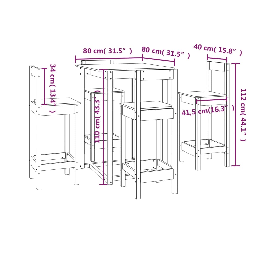 Set mobilier de bar, 5 piese, lemn masiv de pin