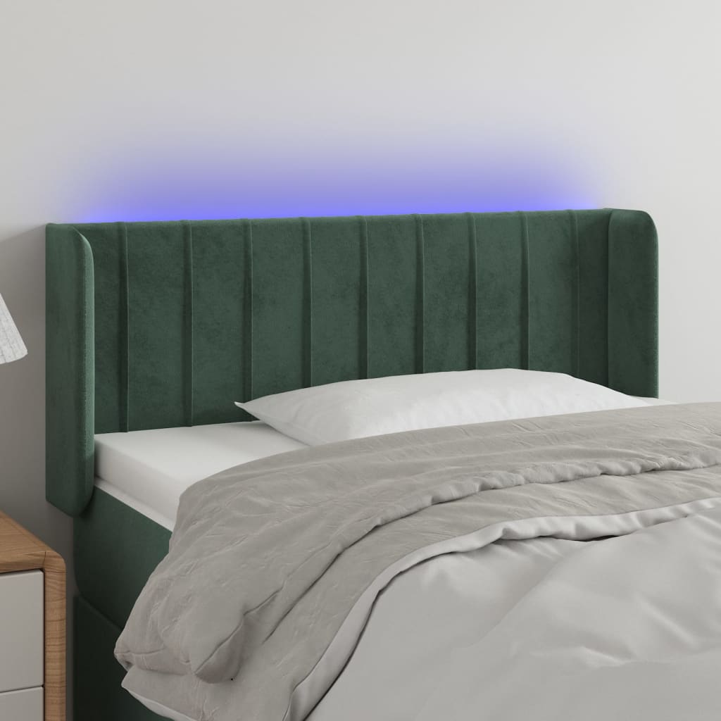 Tăblie de pat cu LED, verde închis, 93x16x78/88 cm, catifea