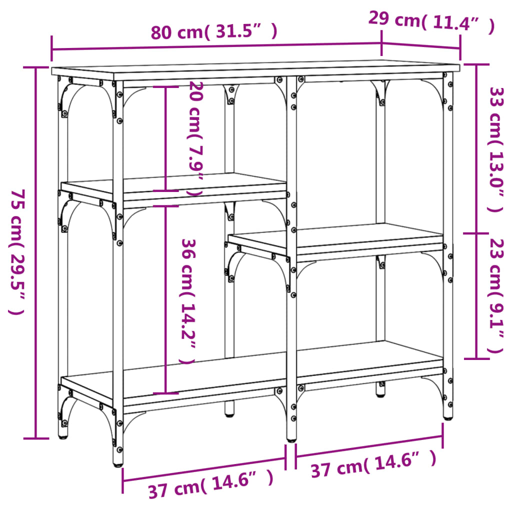 Masă consolă din stejar Sonoma, 80x29x75 cm, lemn stratificat