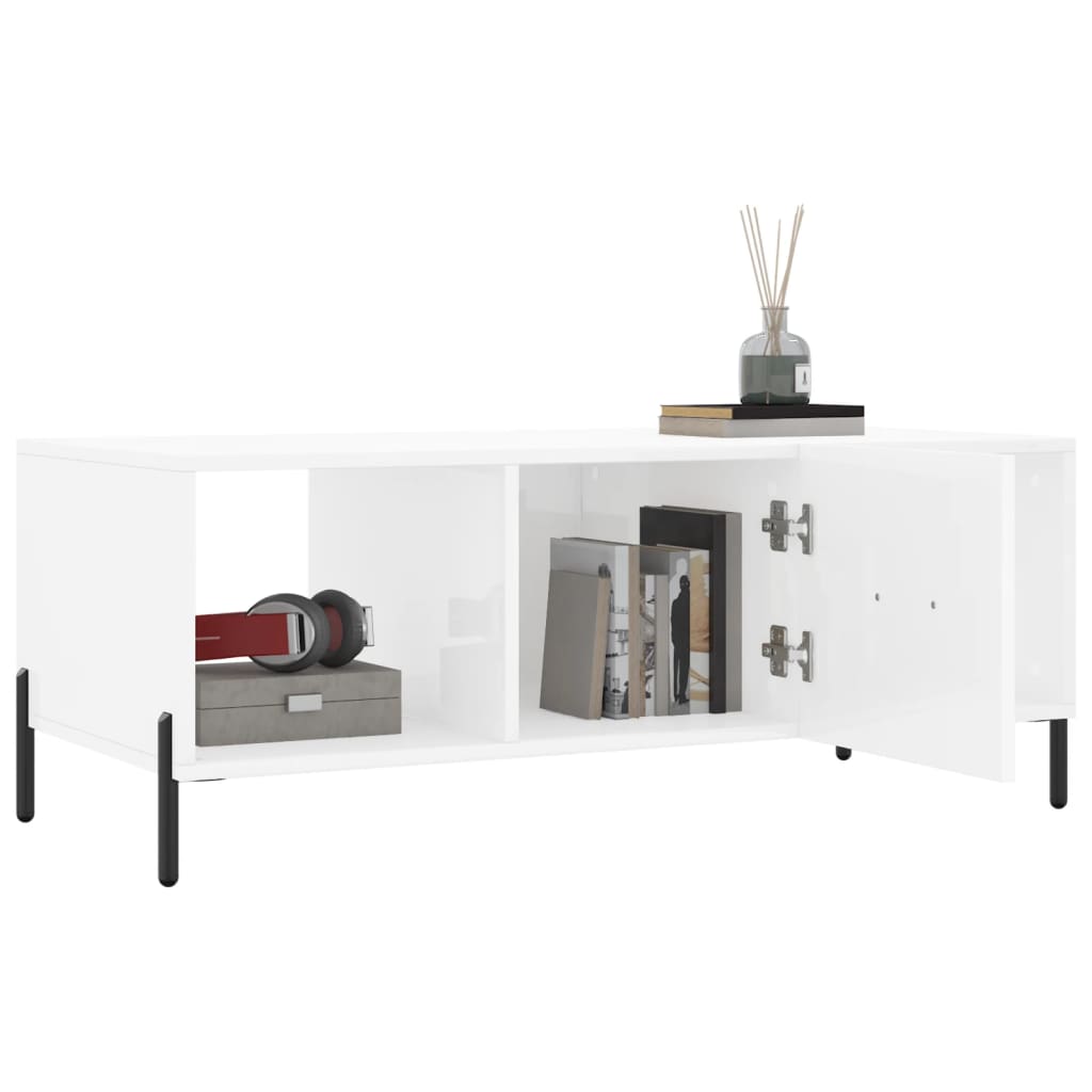 Măsuță de cafea, alb extralucios, 102x50x40 cm, lemn prelucrat