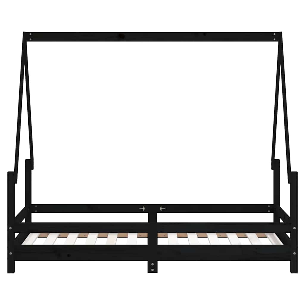 Cadru de pat pentru copii, negru, 80x160 cm, lemn masiv de pin